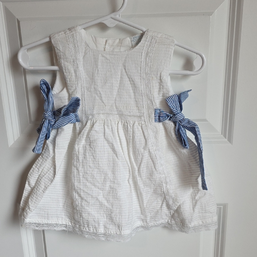 Edgehill Collection White Dress with Blue Bow Accents Size 3M NWT
